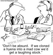 funny science scientist hyena laughing mad cow lab laboratory research experiment laughing stock cartoons cartoon 1598